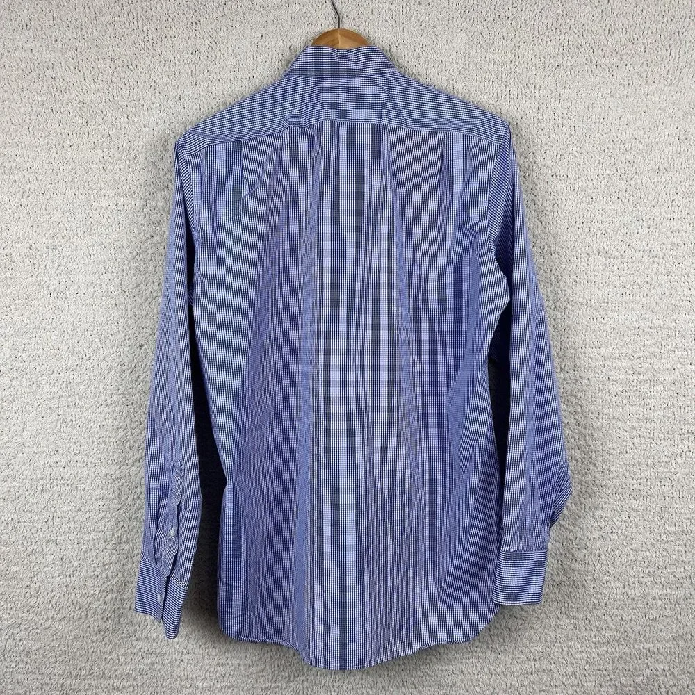 Thompson Shirtings by J.Crew Shirt Mens M Blue Micro Plaid 80s 2 Ply Long Sleeve